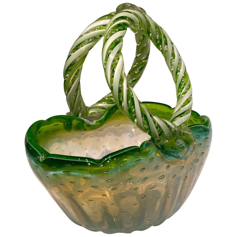 Bowl em vidro artistico soprado de Murano nas cores verde e azulado... - foto 1 de 4