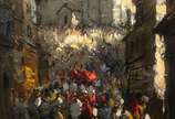 Armando Romanelli (1945), Procissão, 2008 - óleo s/eucatex<br>Ass. inf. esquerdo e no verso. <br>