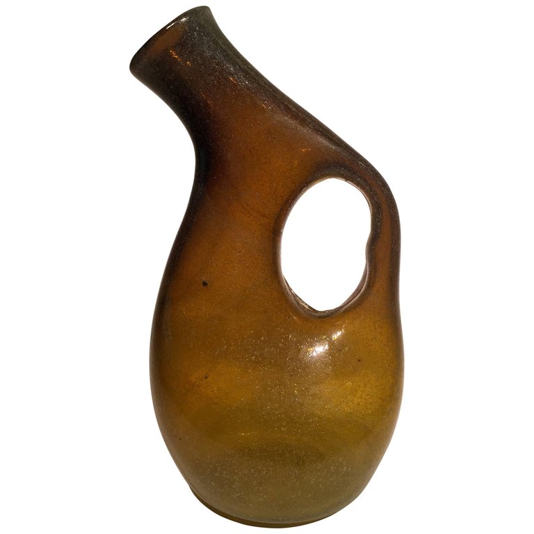 Vaso em vidro artistico soprado de Murano na cor ambar com recorte... - foto 1 de 4