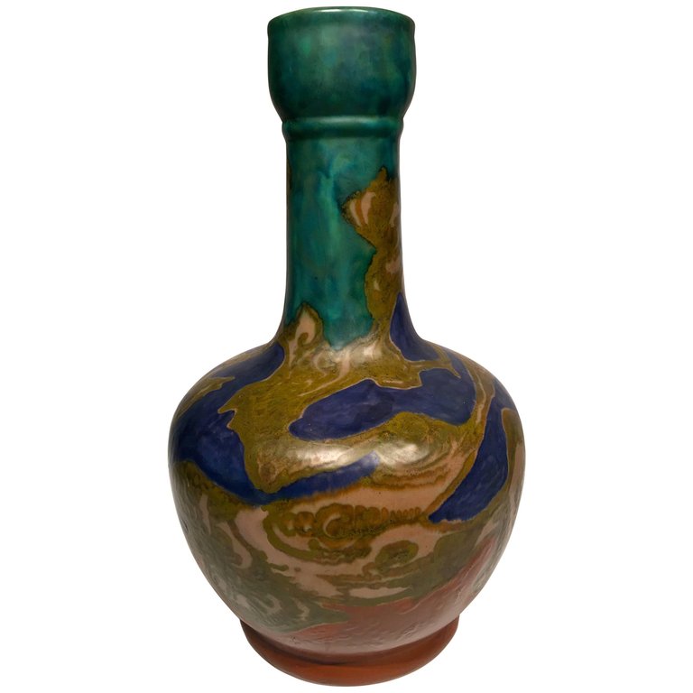 Grande vaso em porcelana holandesa com policramia, Art Nouveau... - foto 1 de 4