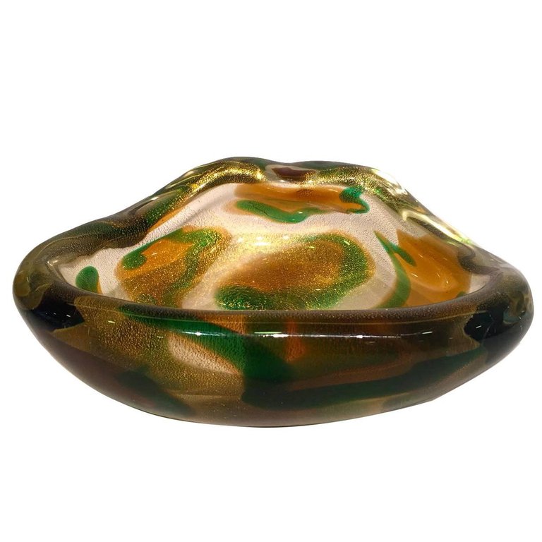 Bowl em vidro artistico soprado de Murano nas cores verde, ambar e... - foto 1 de 4