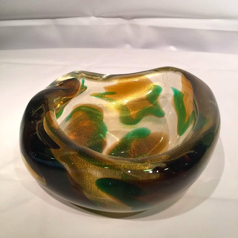 Bowl em vidro artistico soprado de Murano nas cores verde, ambar e... - foto 2 de 4