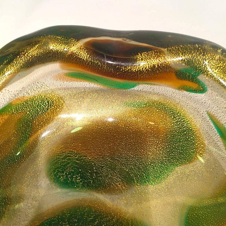 Bowl em vidro artistico soprado de Murano nas cores verde, ambar e... - foto 3 de 4