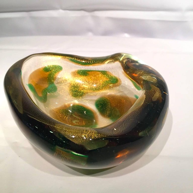 Bowl em vidro artistico soprado de Murano nas cores verde, ambar e... - foto 4 de 4