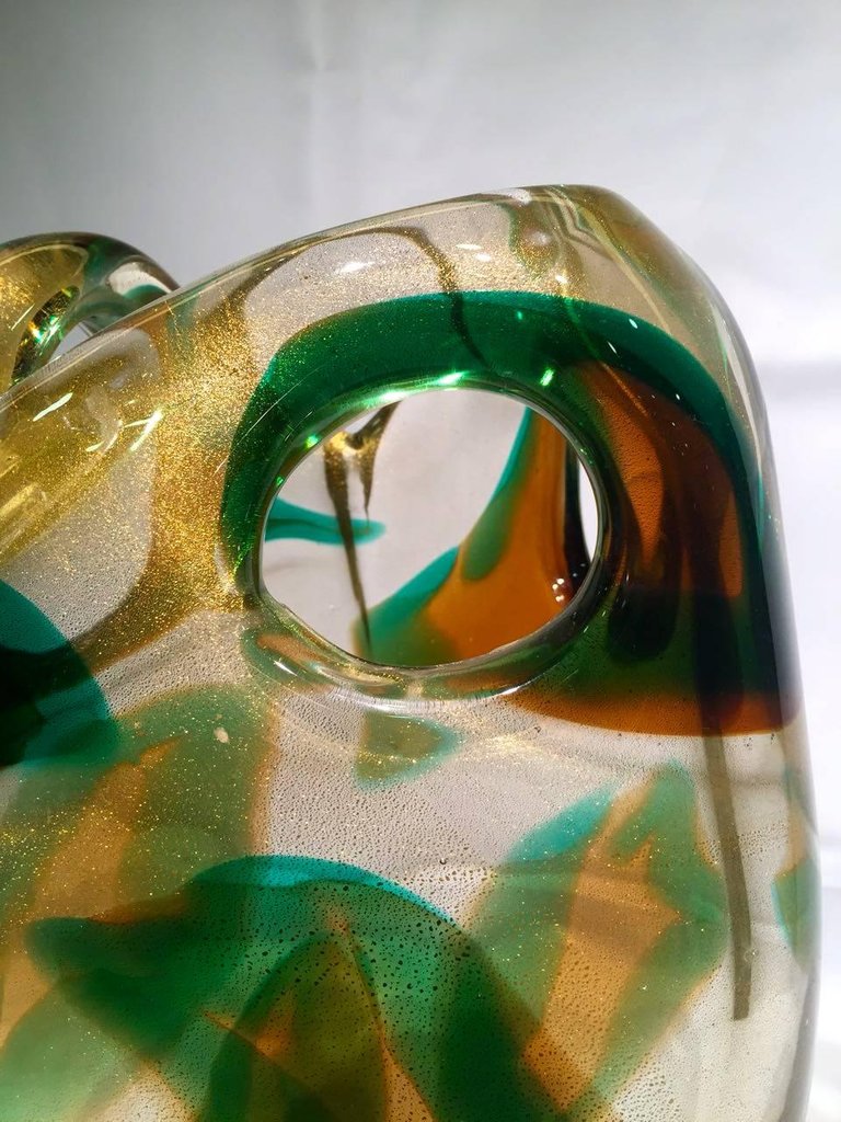 Vaso em vidro artistico soprado de Murano nas cores verde, ambar e... - foto 5 de 5