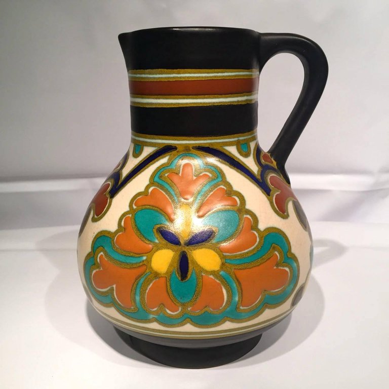 Conjunto de água em porcelana holandesa Art Nouveau com policramia... - foto 3 de 6