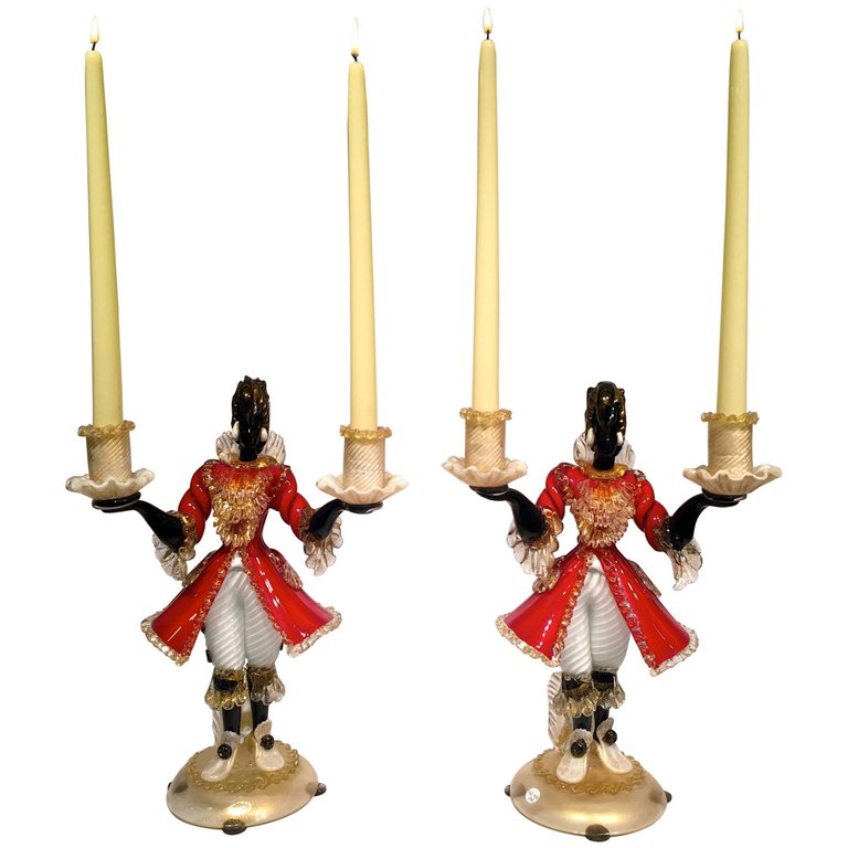 Par de candelabros em vidro artistico soprado de Murano... - foto 1 de 5