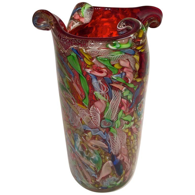 Vaso em vidro artistico soprado de Murano, multicolorido com técnicas... - foto 1 de 5