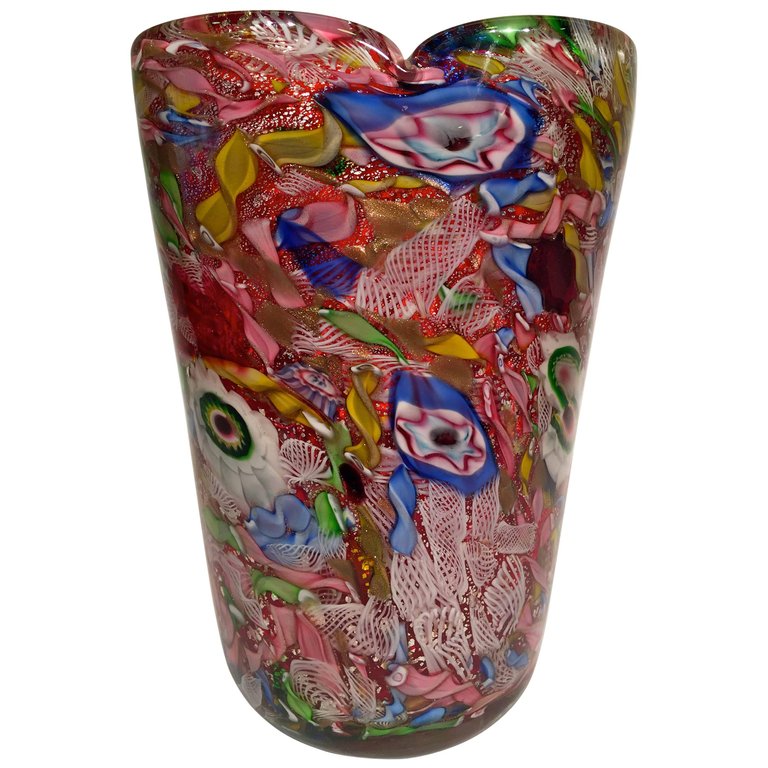 Vaso em vidro artistico soprado de Murano, multicolorido com técnicas... - foto 1 de 5
