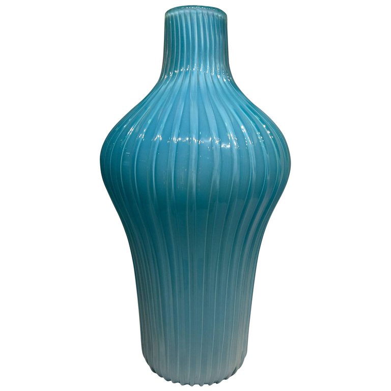 Grande vaso em vidro artístico soprado de Murano na cor azul turquesa... - foto 1 de 4