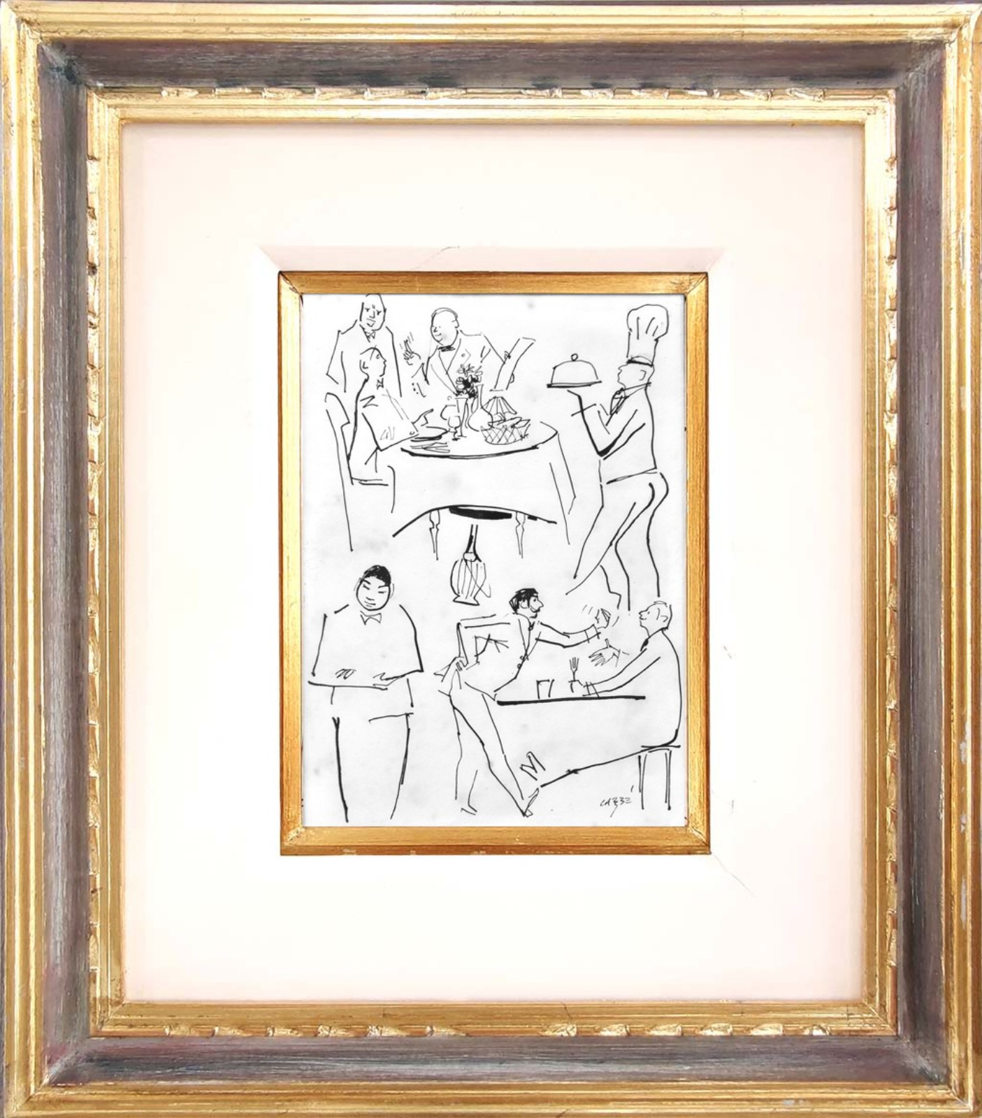Hector Carybé (1911-1997), Cenas em uma Cantina Italiana - Charge, Caricatural, Storyboard - Atribuído aos anos 1950-60 - foto 2 de 3