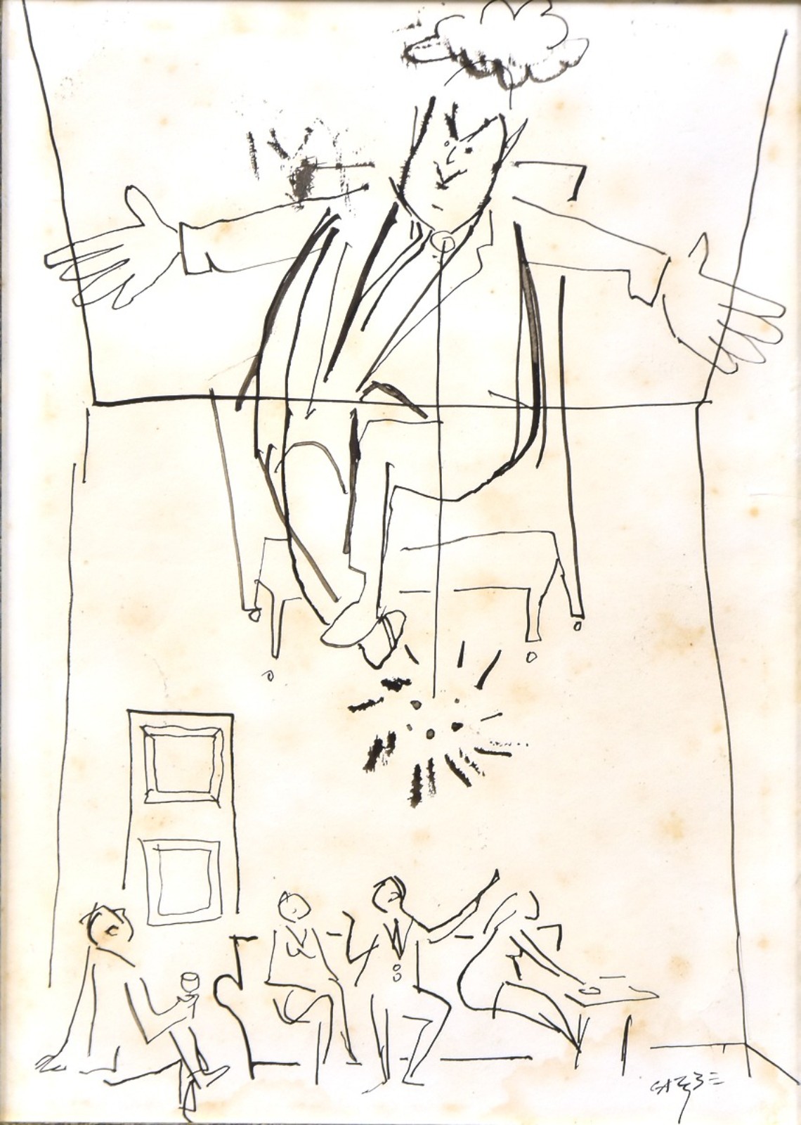 Hector Carybé (1911-1997), Cenas em uma Cantina Italiana - Charge, Caricatural, Storyboard - Atribuído aos anos 1950-60 - foto 1 de 3