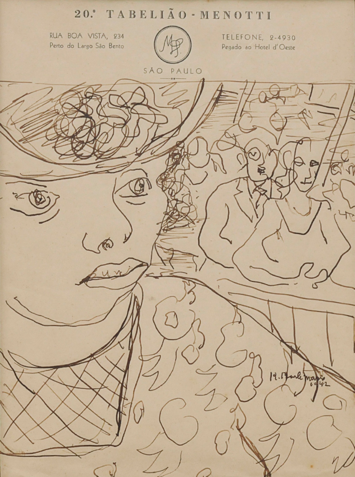 Roberto Burle Marx (1909-1994), MULHER DE CHAPÉU NO PRIMEIRO PLANO, CASAL NA PLATÉIA. - foto 1 de 6