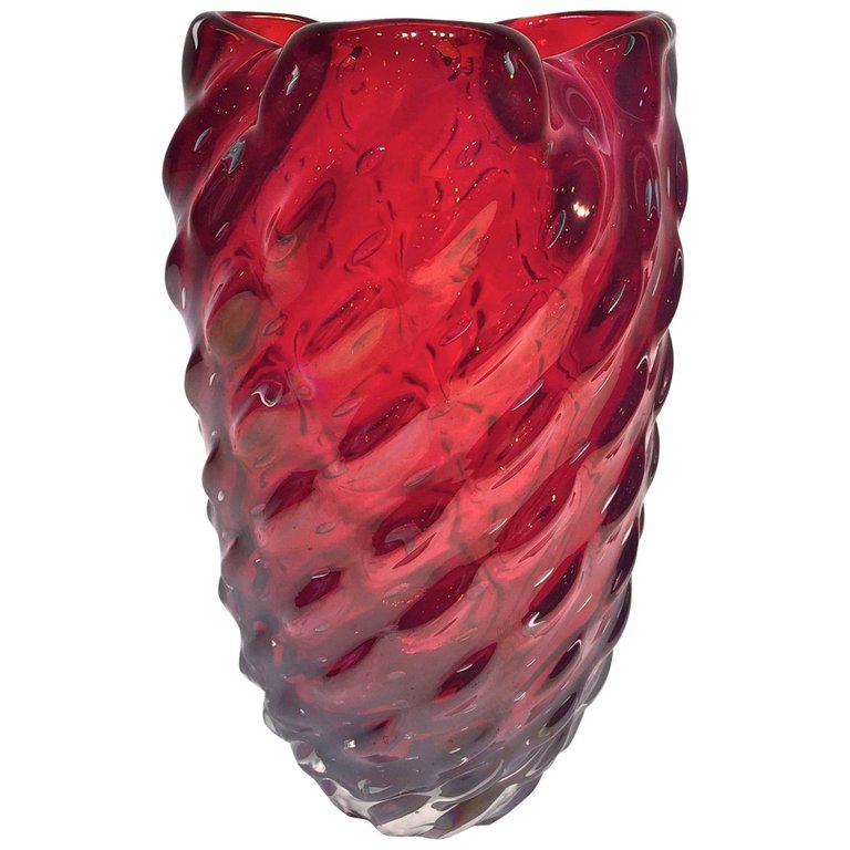 Vaso em vidro artistico soprado de Murano na cor rubi iridisado com... - foto 1 de 5