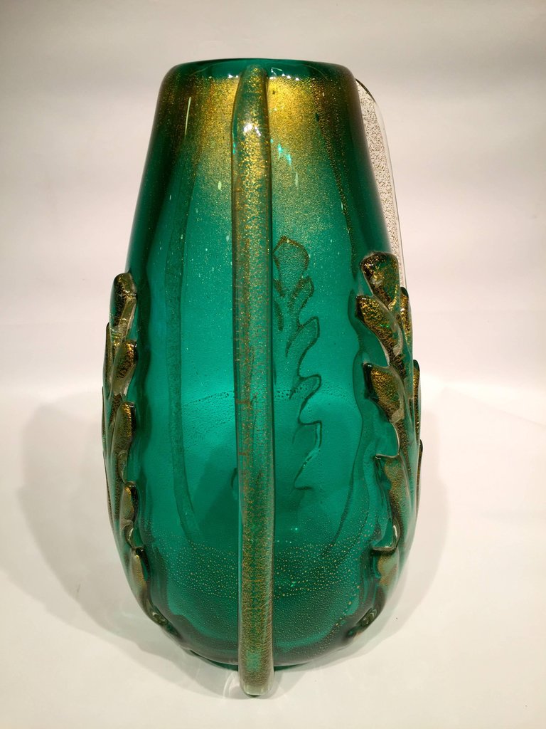 Vaso em vidro artistico soprado de Murano na cor verde e ouro com... - foto 4 de 6