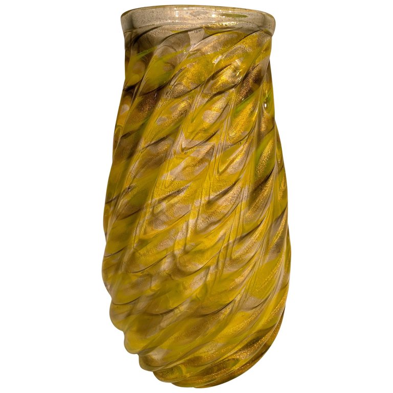 Vaso em vidro artistico soprado de Murano nas cores amarelo citrino e... - foto 1 de 4