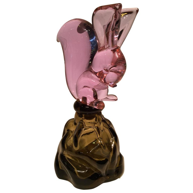 Garrafa em vidro artistico soprado de Murano na cor violeta e cinza... - foto 1 de 3
