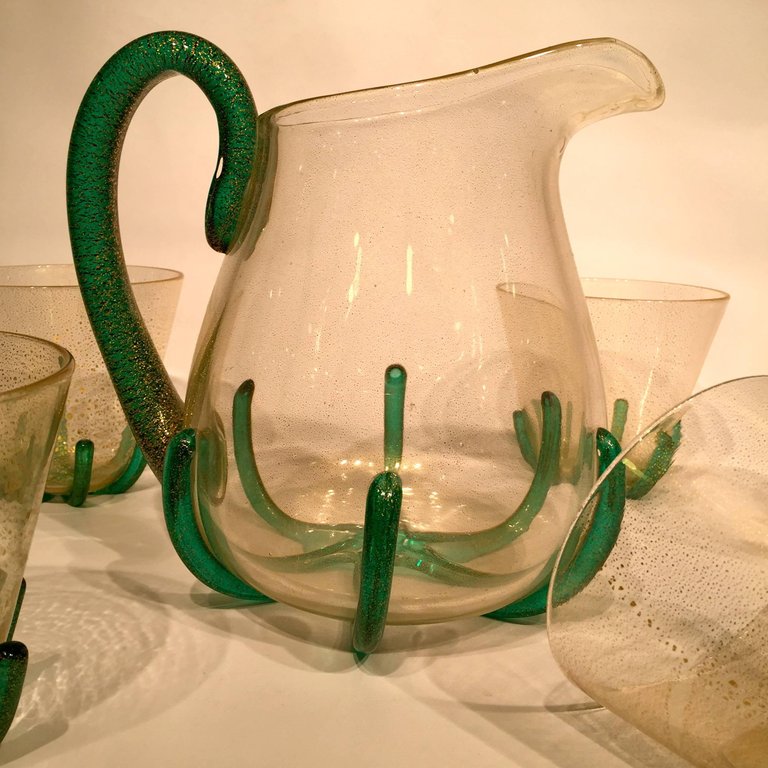 Conjunto de bar em vidro artistico soprado de Murano com jarra e seis... - foto 3 de 5