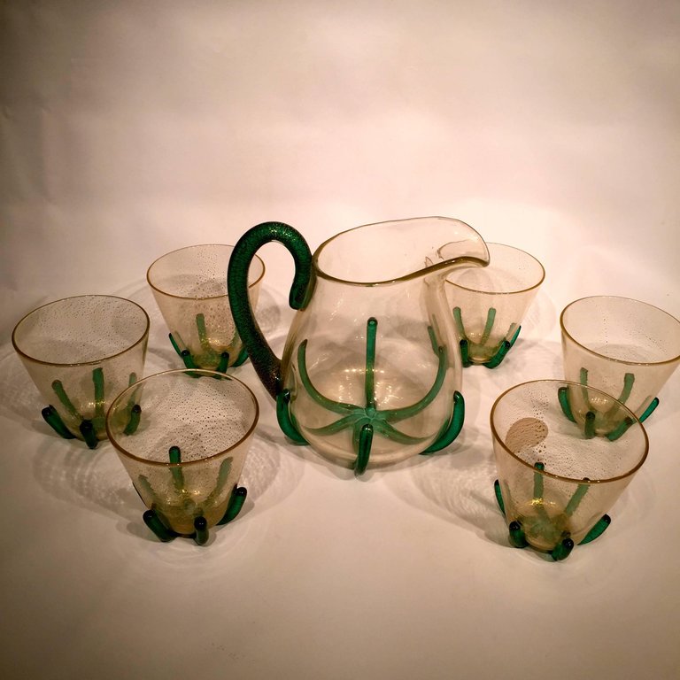 Conjunto de bar em vidro artistico soprado de Murano com jarra e seis... - foto 4 de 5