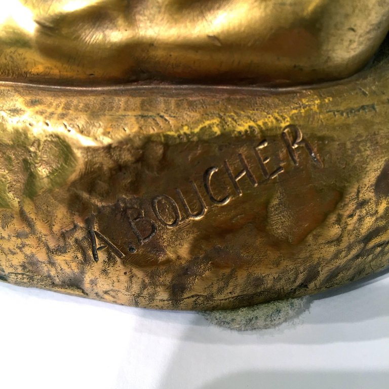 Escultura francesa em bronze banhado a ouro representando "O... - foto 5 de 5
