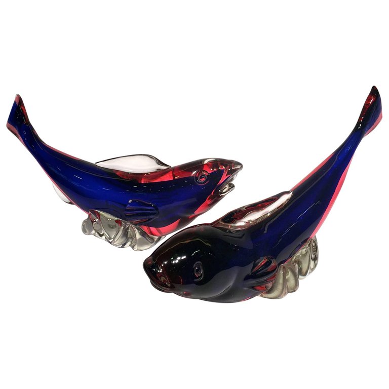 Par de esculturas em vidro artistico soprado de Murano, representando... - foto 1 de 3