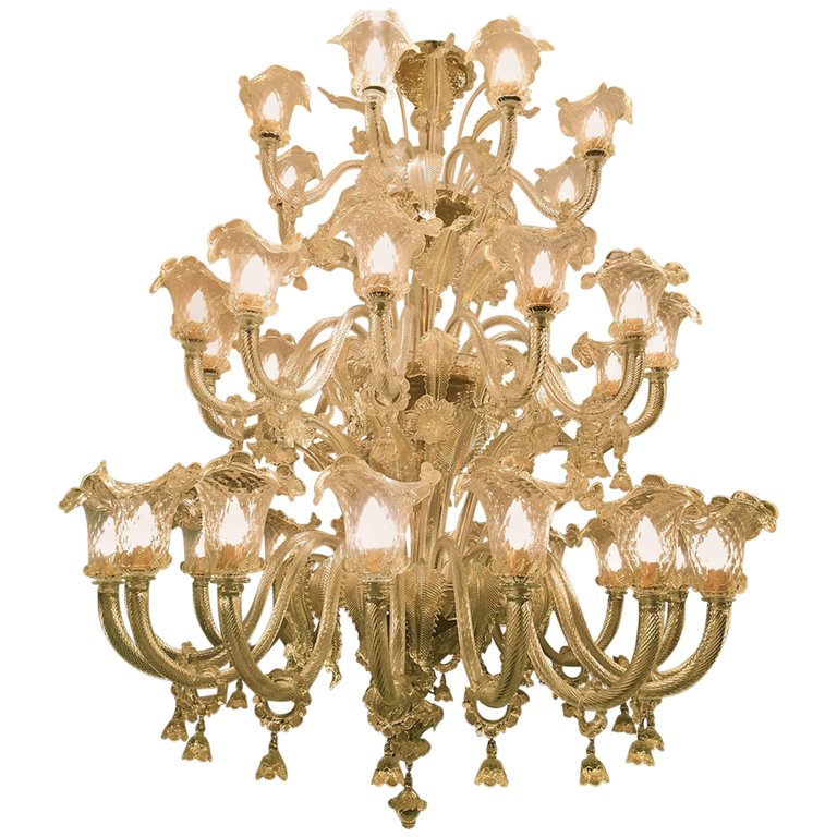 Lustre de Murano em vidro transparente e folha de ouro, produzido por... - foto 1 de 6