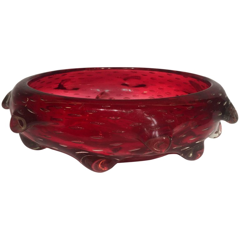 Centro de mesa em vidro artistico soprado de Murano na cor rubi com... - foto 1 de 4