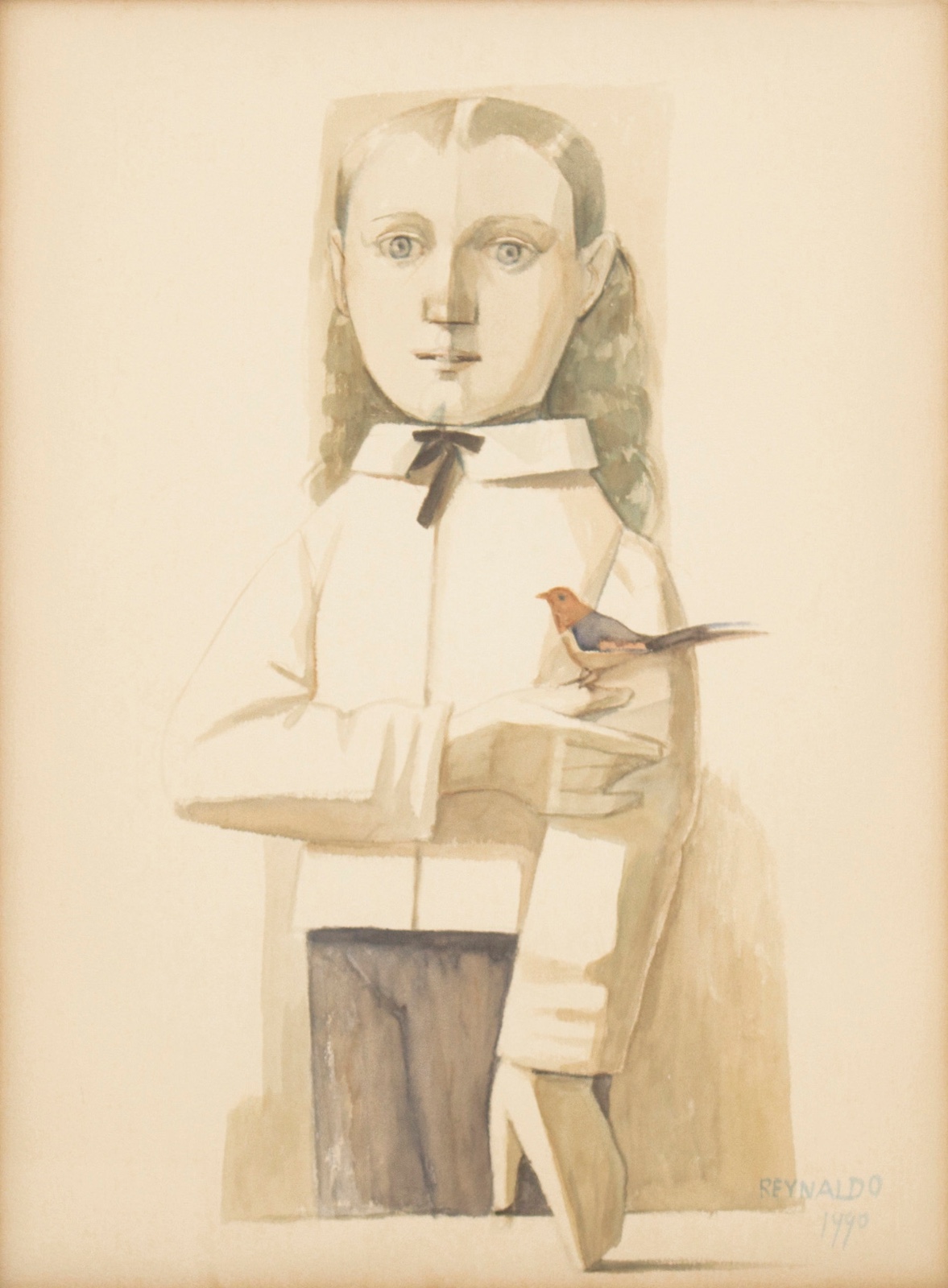 Reynaldo Fonseca (1925-2019), Menina com passarinho,  1990 - foto 1 de 4
