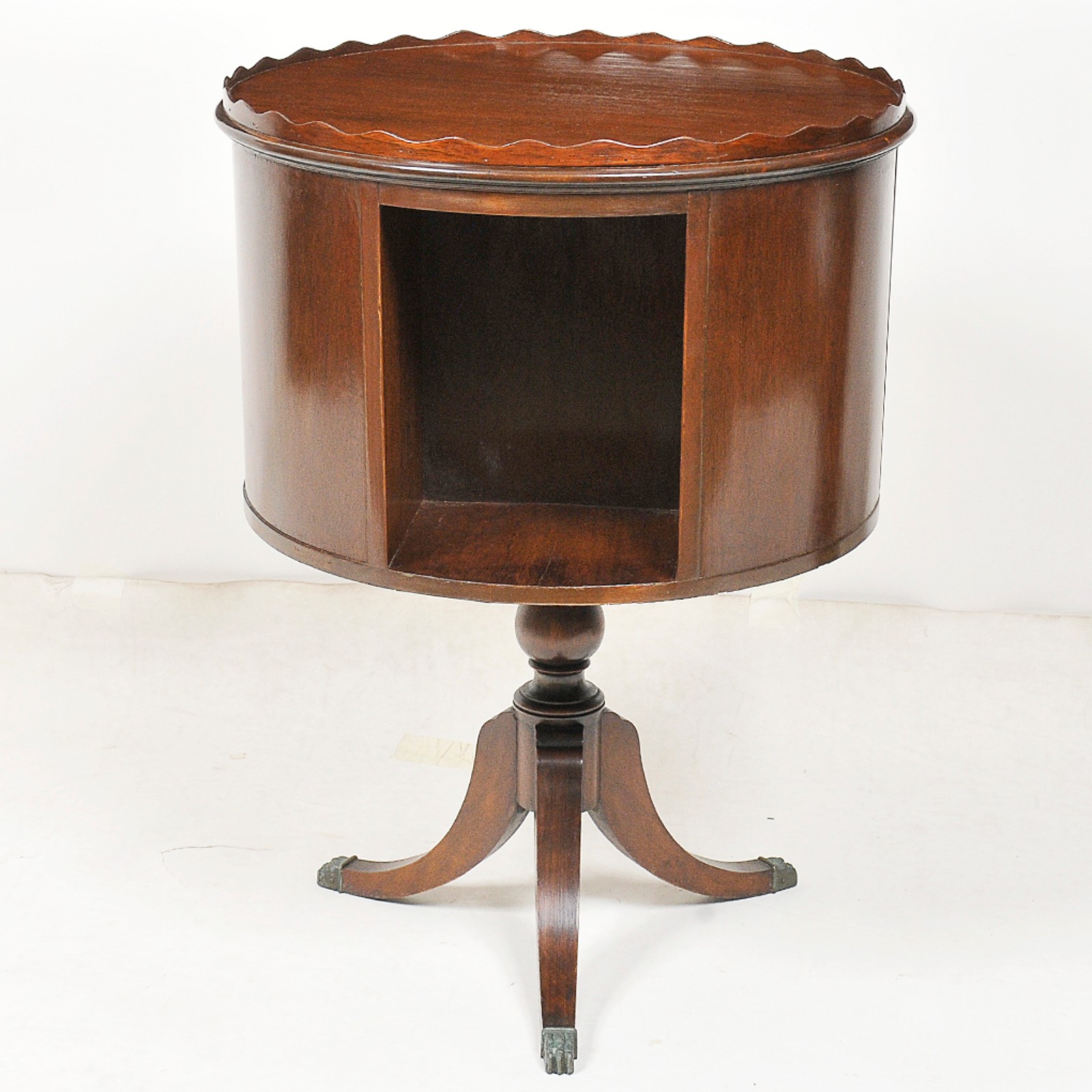 "Drum Table", mesa de apoio inglesa em madeira lustrada com tampo... - foto 3 de 4
