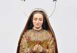 Nossa Senhora da Conceição, Séc. XIX?XX - Grande imaginária católica em madeira ricamente policromada com veste decorada  com flores e resplendor  em metal. Peças com discretos bicados.<br>Aco