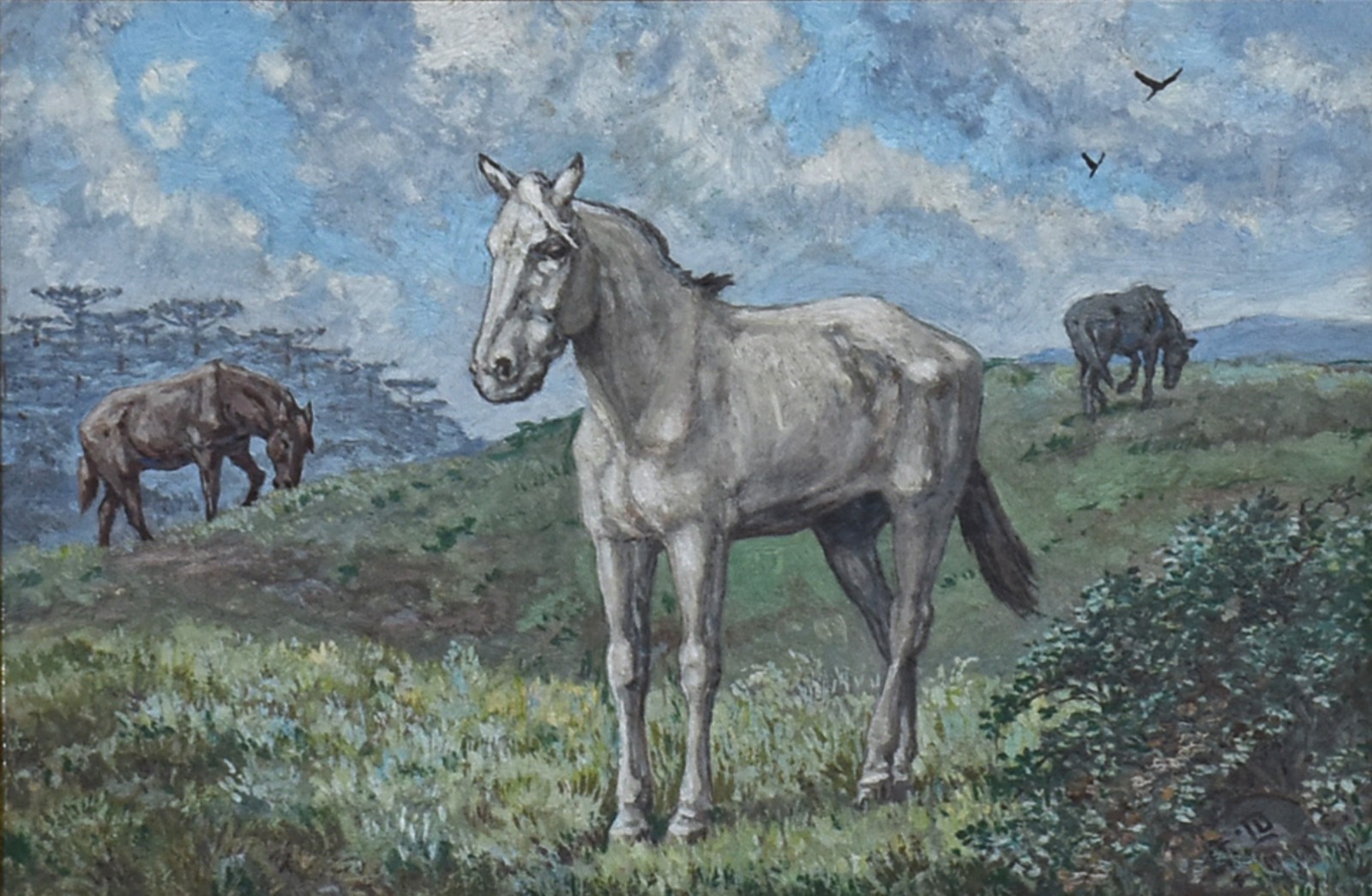 Sem assinatura, Paisagem com cavalos - foto 1 de 4