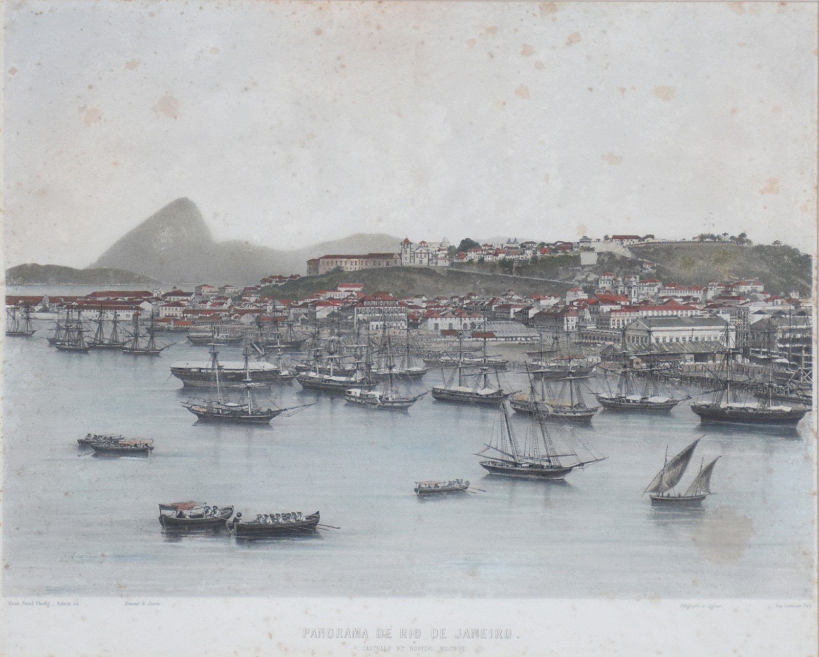 Panorama do Rio de Janeiro -  Castelo e Hospital Militar (Castello et hopital militaire), séc. XIX , 1861 - foto 1 de 6