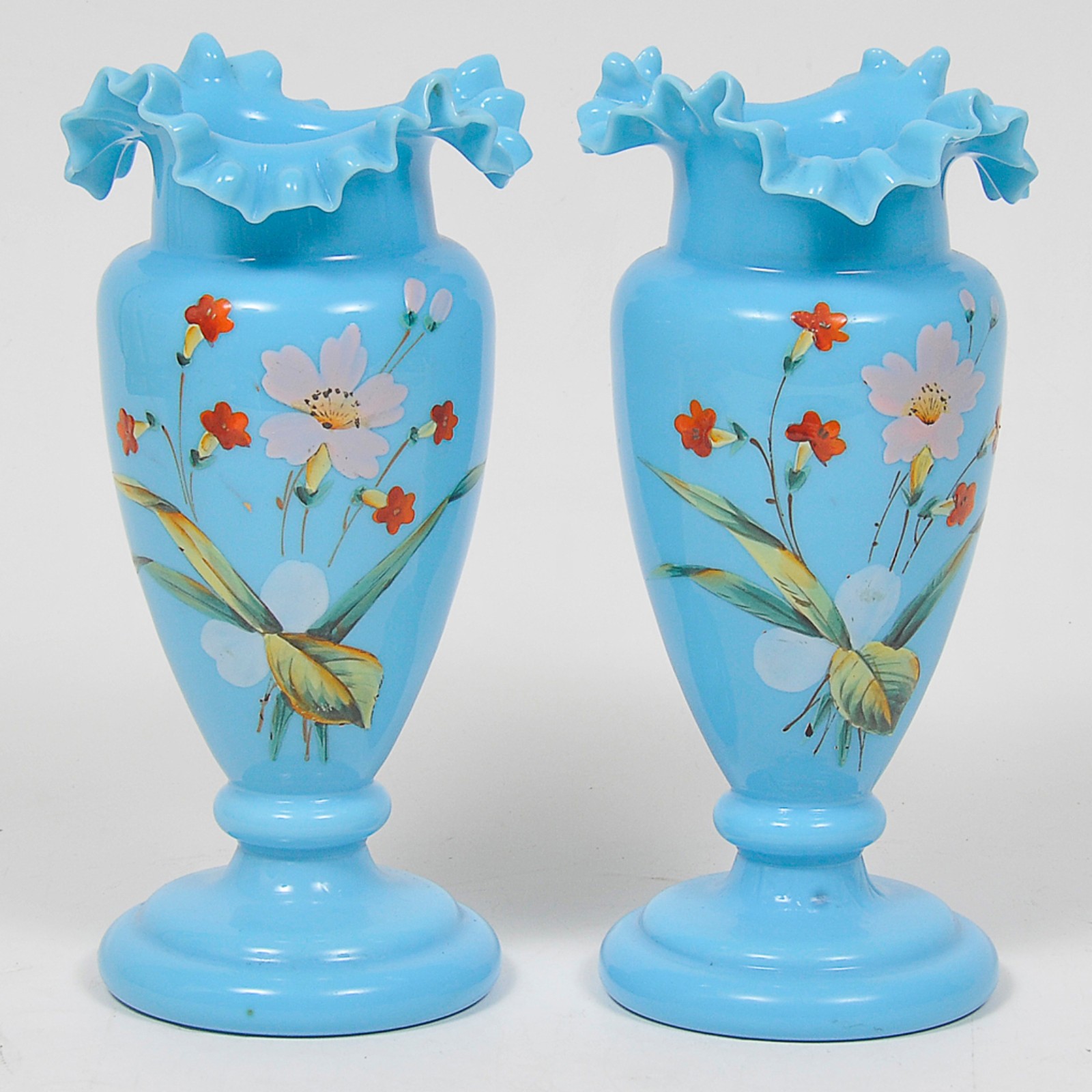 Par de Vasos floreiros em opalina francesa do séc.XIX na cor azul... - foto 1 de 5