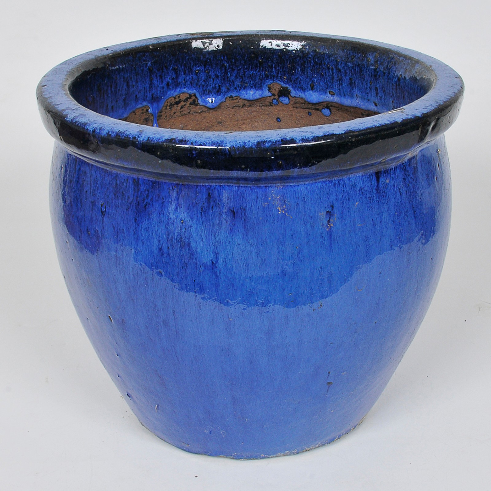 Cachepot em cerâmica vitrificada nas cores azul e preto esmaltado. - foto 2 de 2