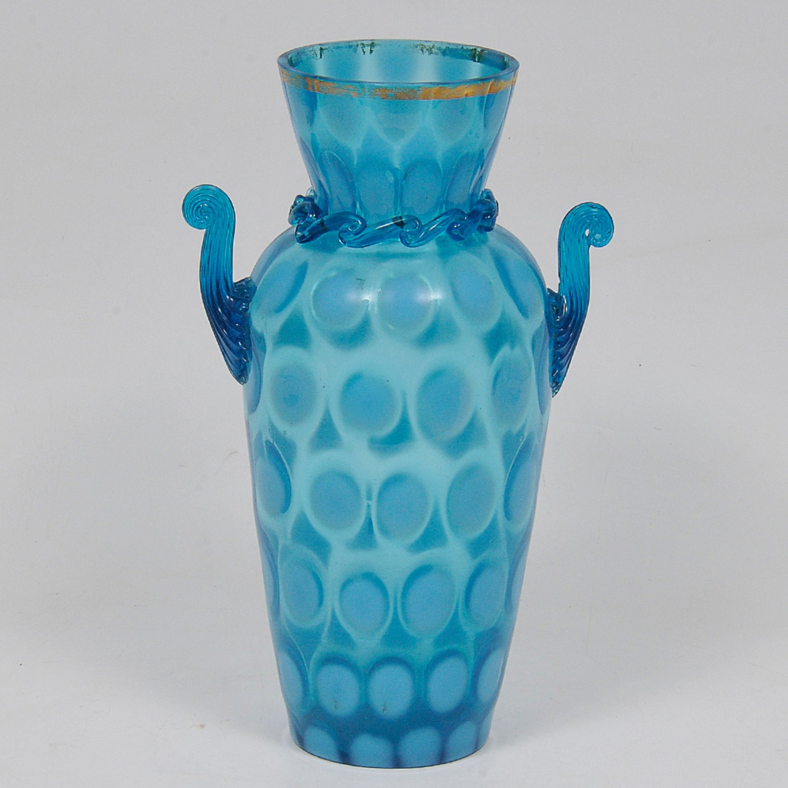 Par de vaso ânforas em cristal europeu do séc. XX no tom azul com... - foto 4 de 4