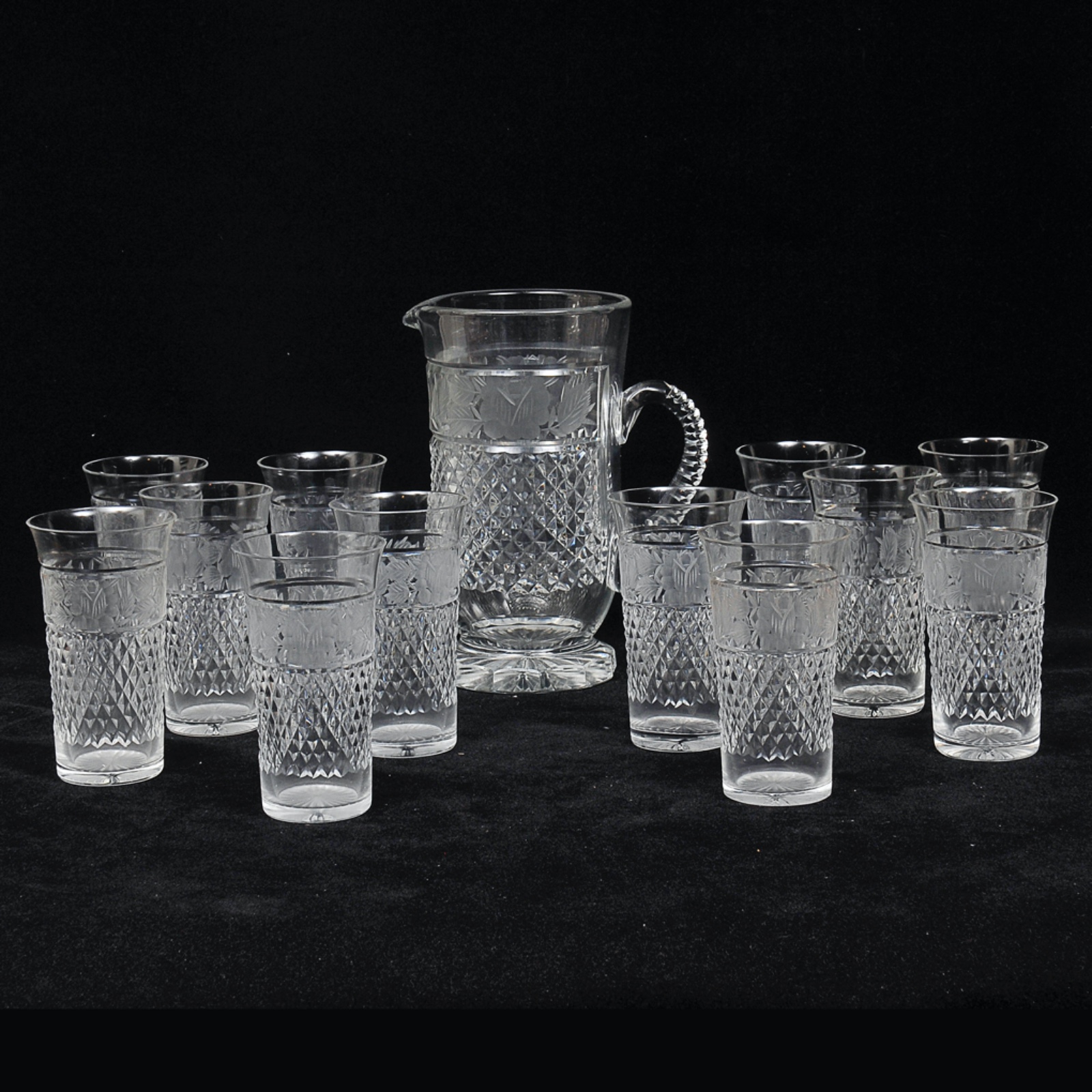 Lindo conjunto de jarra refresquei e 12 copos em cristal francês... - foto 1 de 4