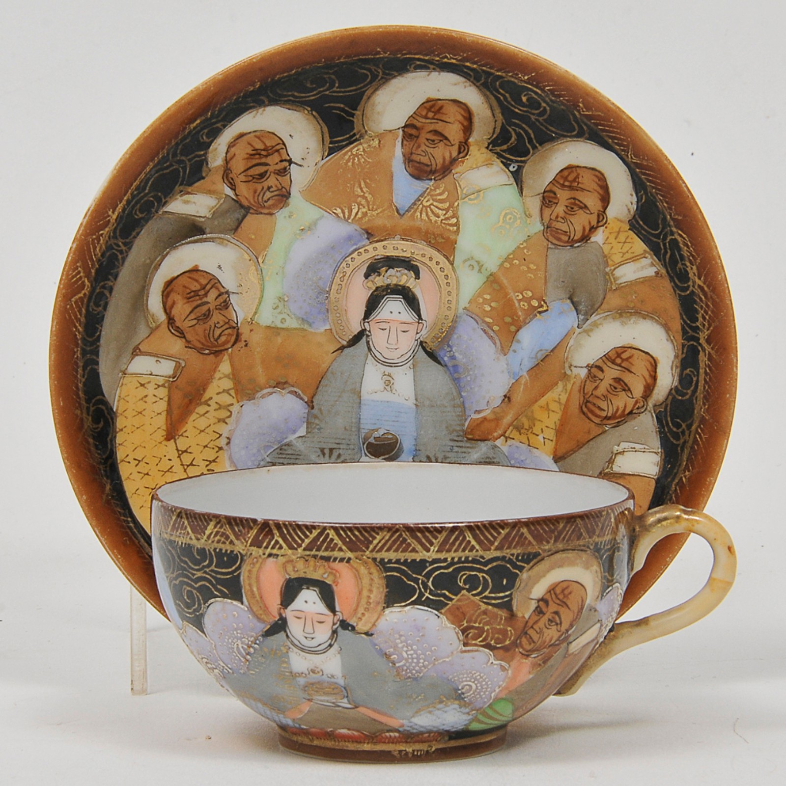 Par de xícaras de chá em porcelana oriental estilo Satzuma decorada... - foto 3 de 4