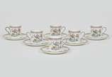 Conjunto de 16 xícaras com pires para café em p... - Conjunto de 16 xícaras com pires para café em porcelana inglesa Wedgwood decorado com ave e flores.  Inicio Séc. XX<br><br>Lote não exposto. Em ...