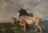 Assinatura não identificada, Bois no pasto - Óleo s/ tela<br>Ass. inf. direito
