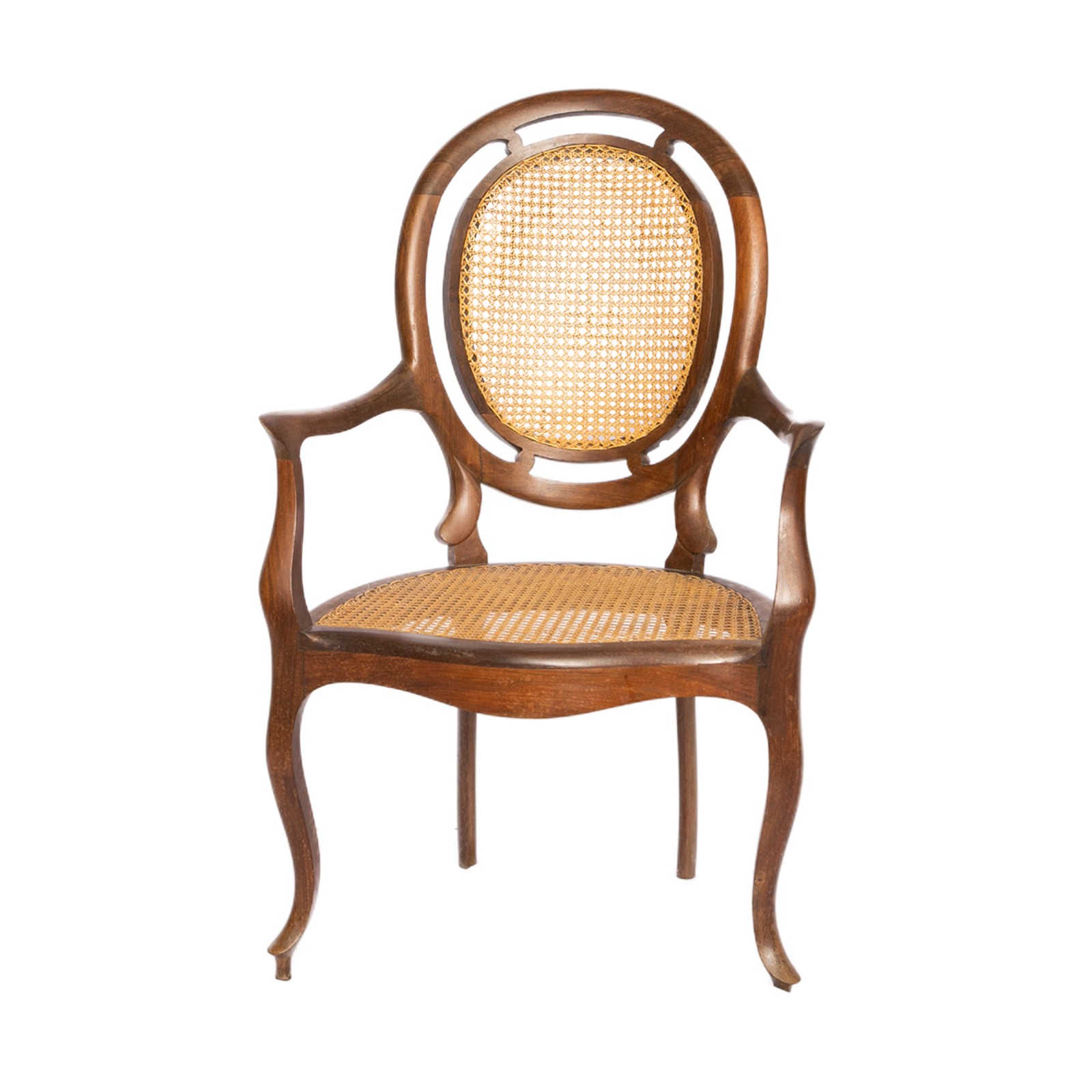 Poltrona de braço medalhão em jacarandá com assento e encosto em... - foto 1 de 3