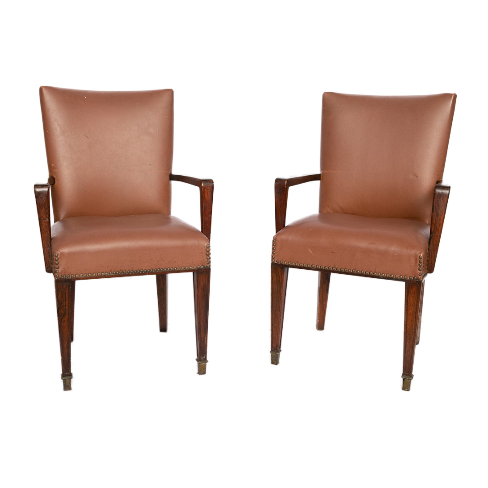Conjunto com 4 poltronas de braço em madeira nobre com encosto e... - foto 1 de 2