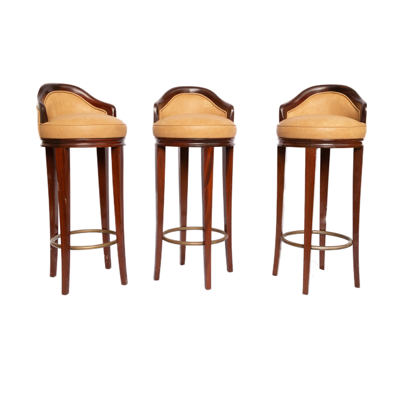 Lote composto por 3 banquetas de bar estilo inglês em madeira nobre... - foto 1 de 2