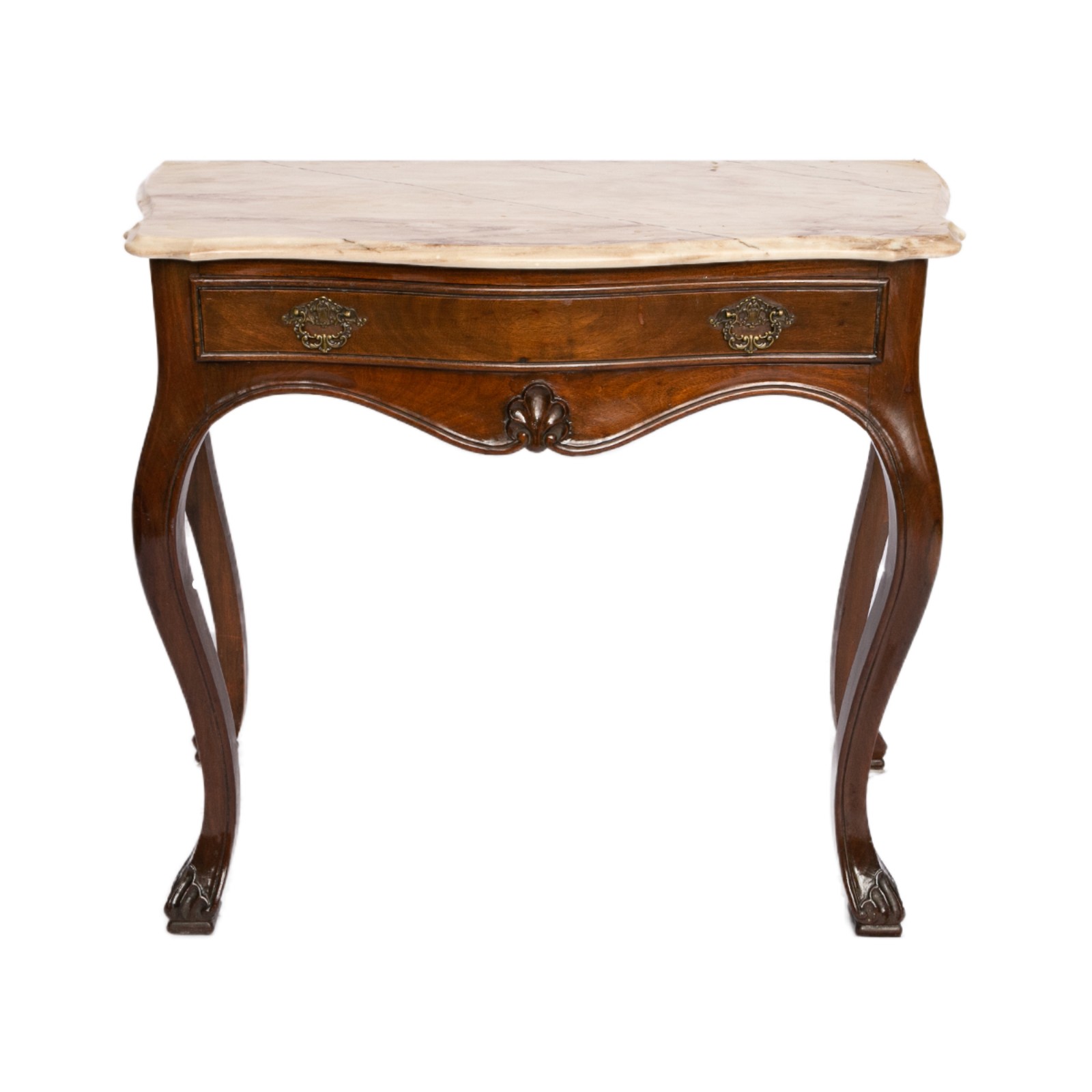 Móvel console em madeira nobre estilo inglês ricamente entalhado, com... - foto 1 de 4