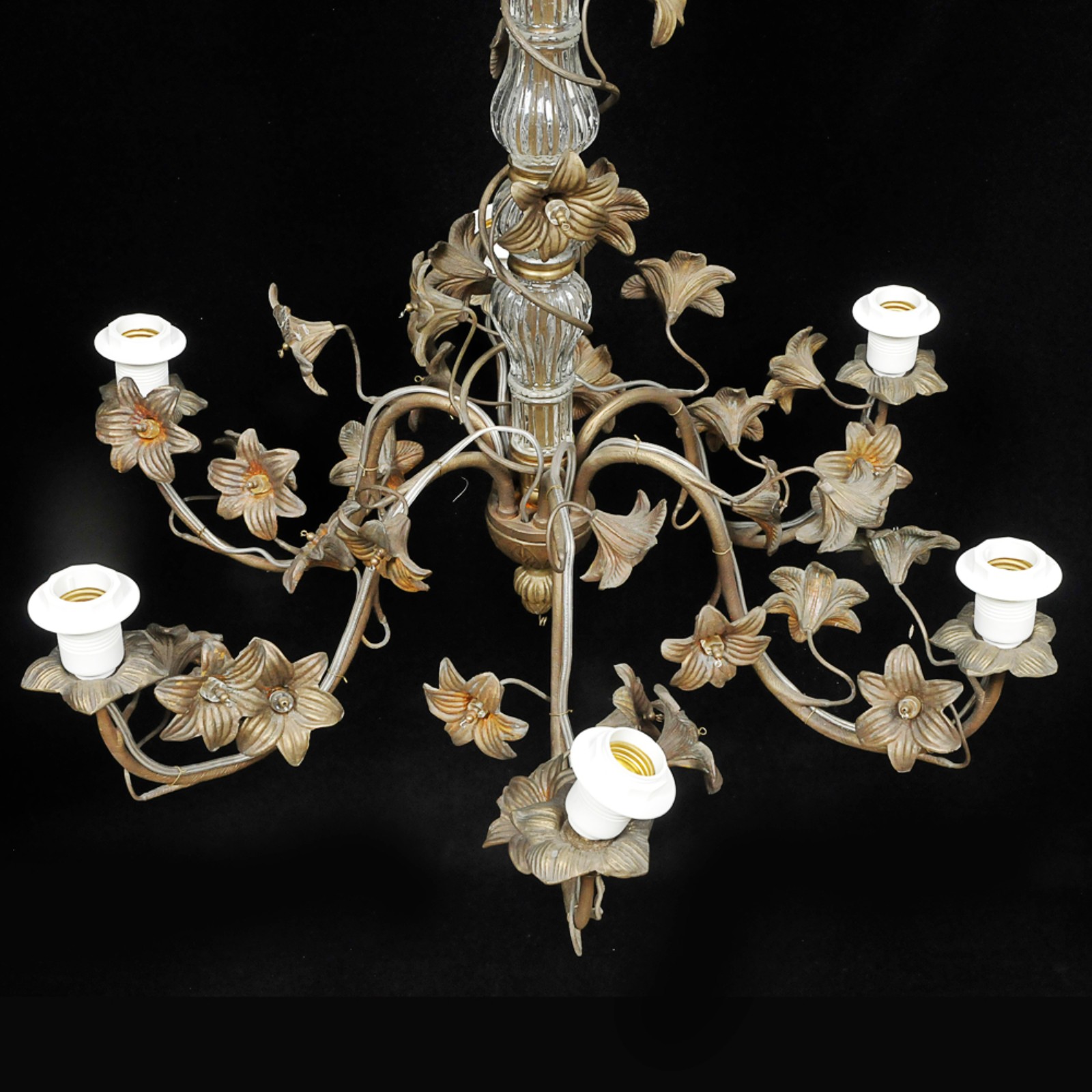 Lustre de teto francês para 6 lâmpadas em bronze dourado e cristal... - foto 2 de 3