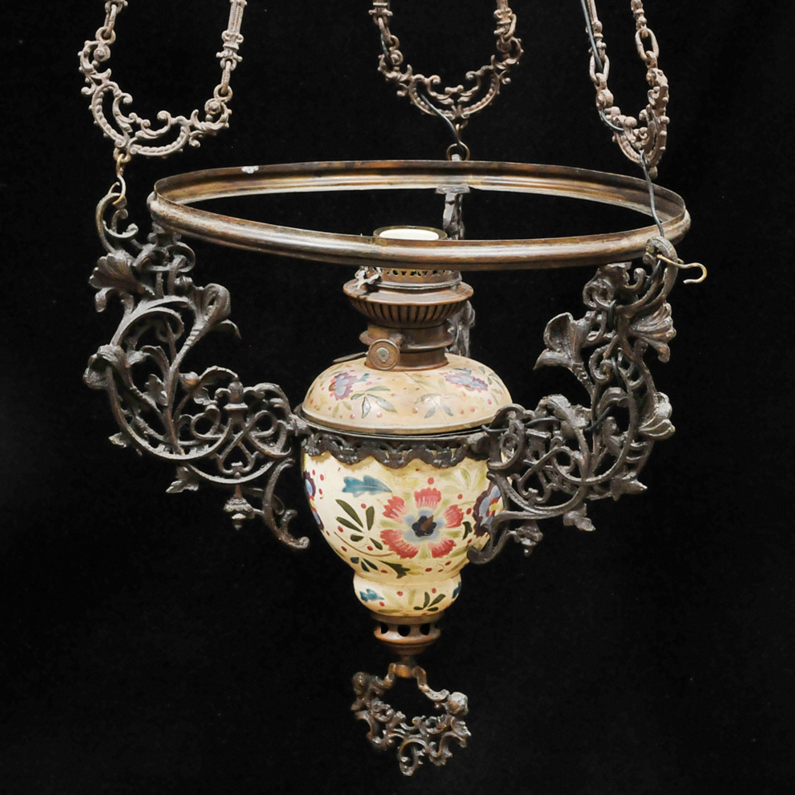 Lustre de teto em bronze dourado cinzelado com lampião e querosene em... - foto 2 de 2