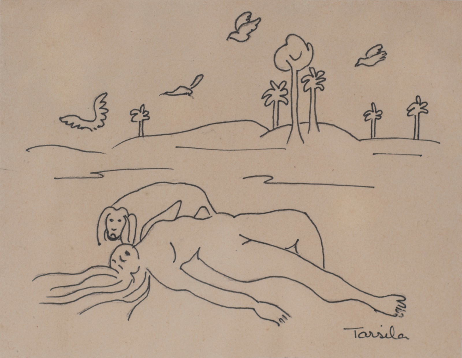 Tarsila do Amaral (1886-1973), Paisagem com mulher e cão - foto 1 de 4