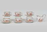 RICHARD GINORI, L5 - Aparelho de chá e café em porcelana italiana Richard Ginori composto por 12 xícaras com pires para chá, 12 xícaras com pires para café, 12 pratos para