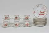 RICHARD GINORI, L5 - Aparelho de chá e café em porcelana italiana Richard Ginori composto por 12 xícaras com pires para chá, 12 xícaras com pires para café, 12 pratos para