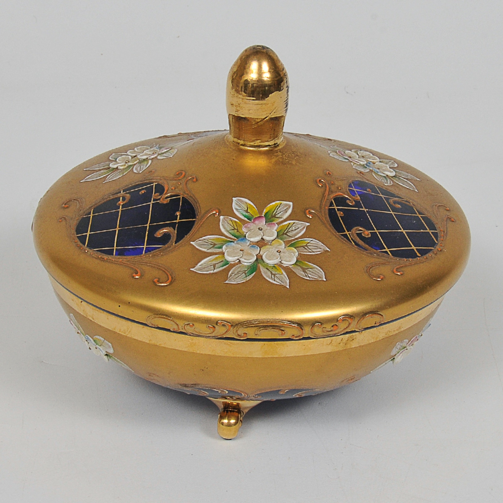 Bombonier em cristal veneziano azul cobalto e dourado com flores... - foto 4 de 4