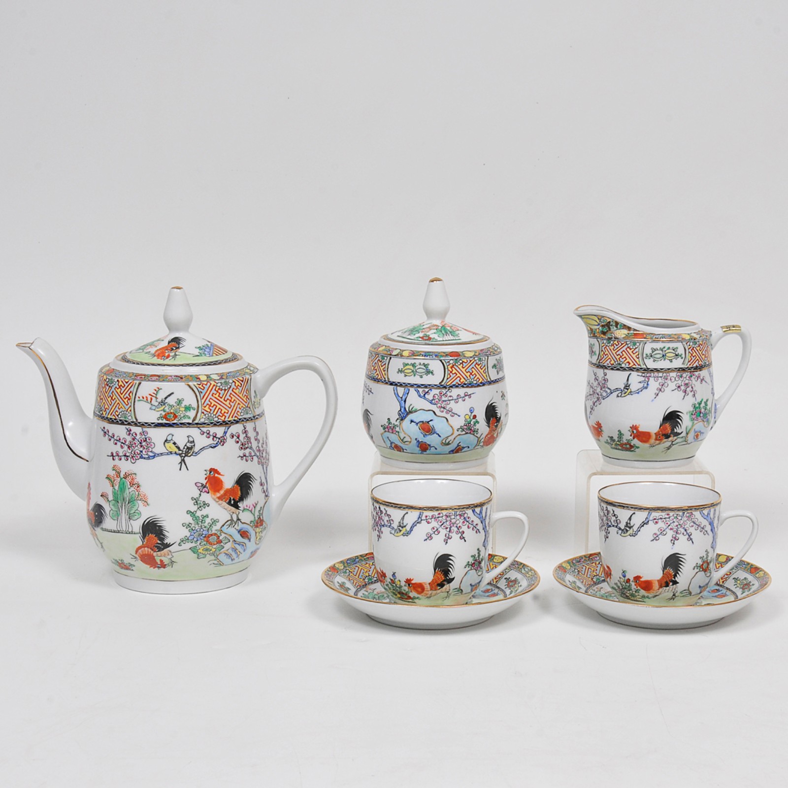 Aparelho de chá em porcelana chinesa pintada a mão decorada com Aves... - foto 1 de 4